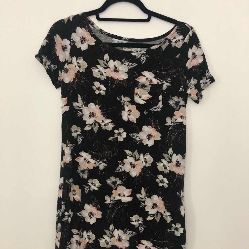 Pink and black floral t-shirt dress